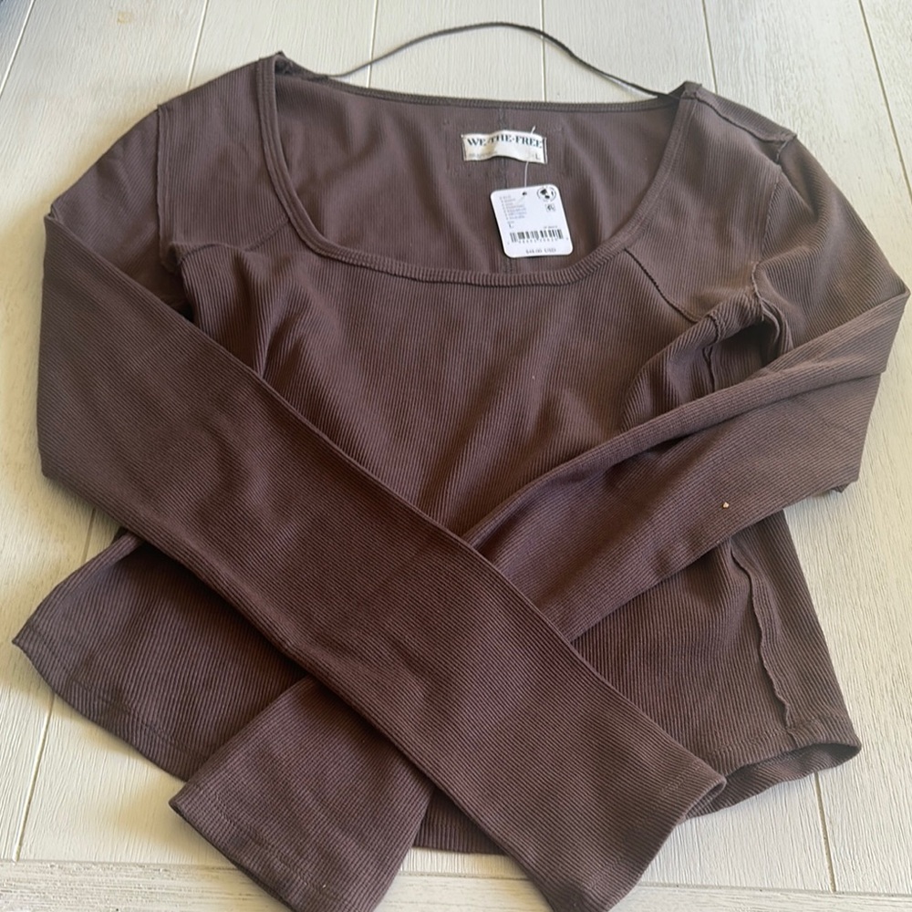 Free People Brown Crop Fitted Blouse New with tags